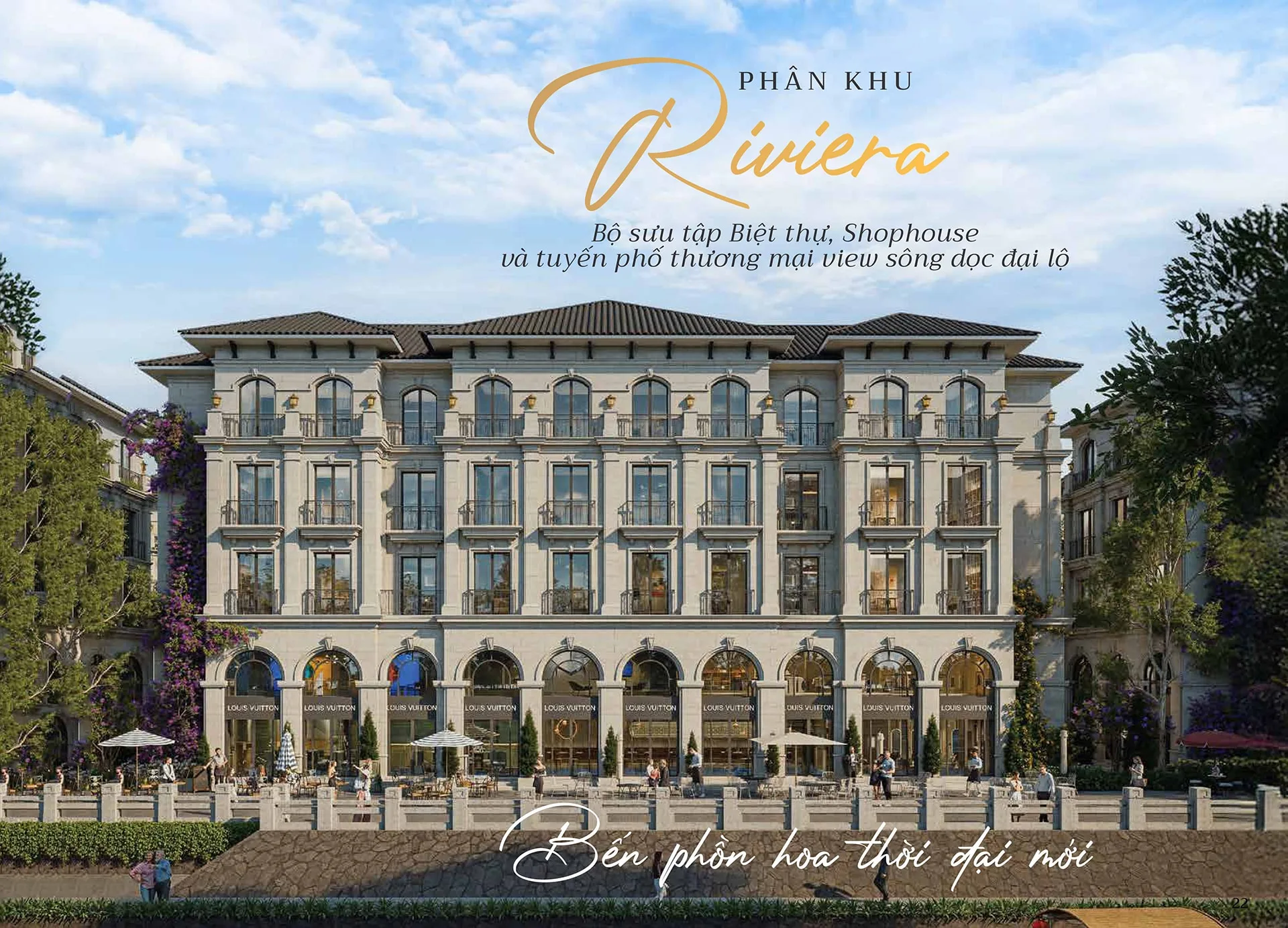 Kiến trúc Shophouse thương mại mặt tiền rộng tại phân khu Rivera Sunshine Legend City