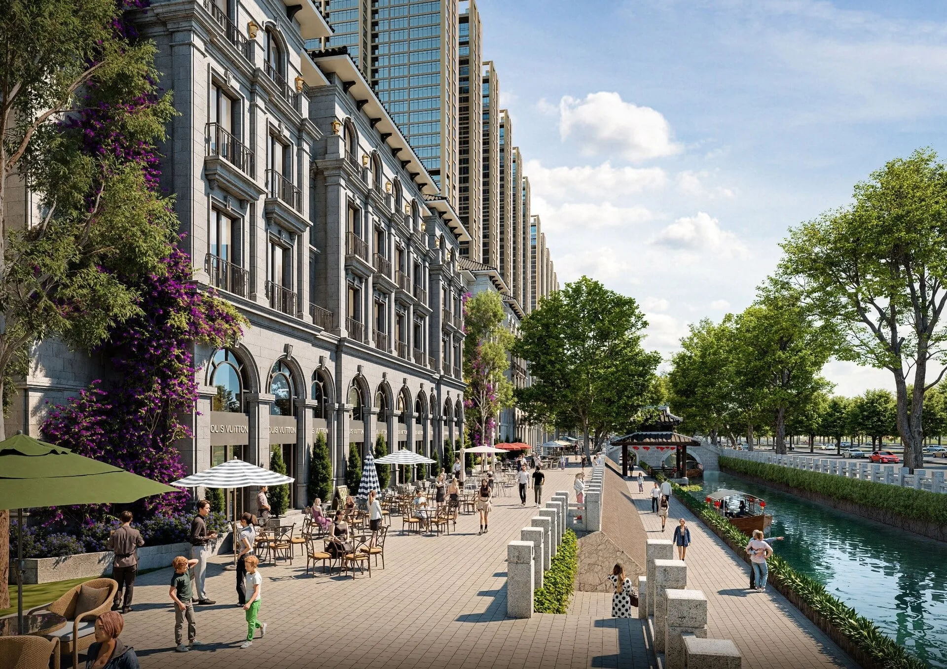 Tuyến phố đi bộ ven sông kết hợp mua sắm, ẩm thực tại phân khu Rivera Sunshine Legend City