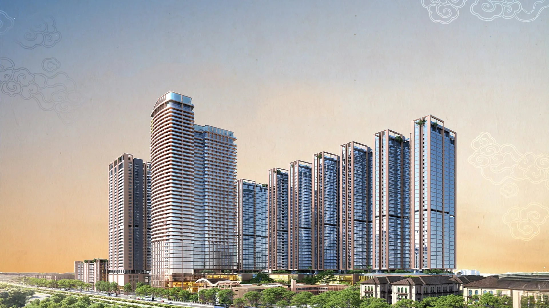 Phối cảnh kiến trúc 21 tòa tháp tại phân khu Legend Sunshine Legend City Văn Giang Hưng Yên
