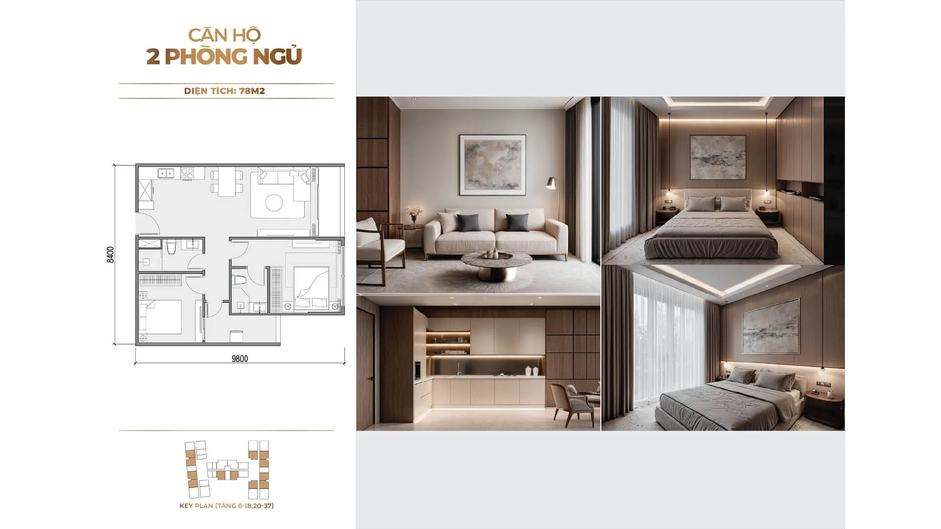 Thiết kế mặt bằng căn hộ 2 phòng ngủ chuẩn gia đình tại phân khu Legend Sunshine Legend City
