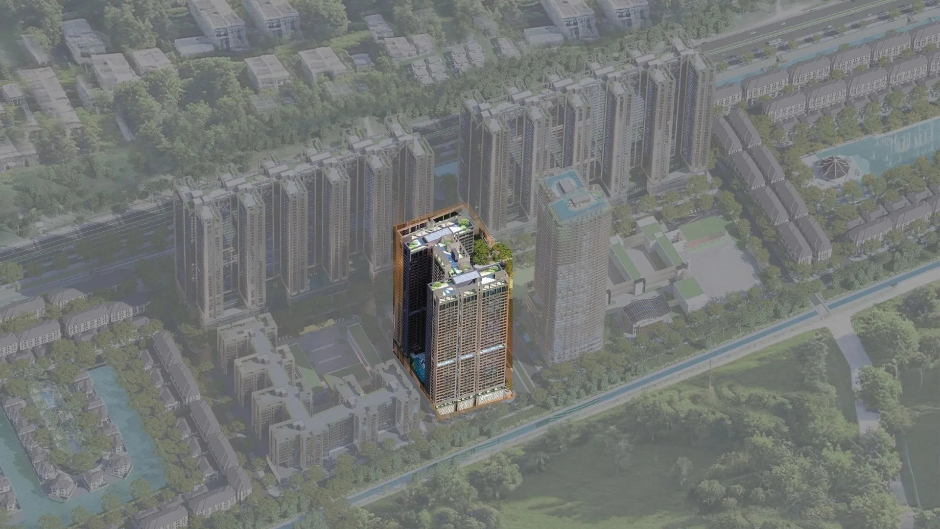 Kiến trúc mặt ngoài tòa căn hộ CT3 cao 39 tầng thuộc phân khu Legend dự án Sunshine Legend City