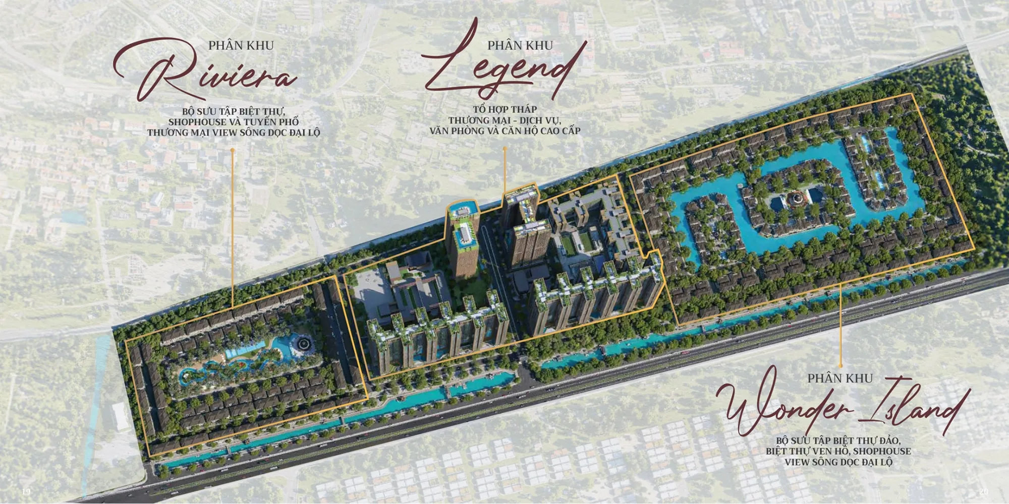 Bản đồ quy hoạch 3 phân khu Riviera, Legend và Wonder Island tại dự án Sunshine Legend City